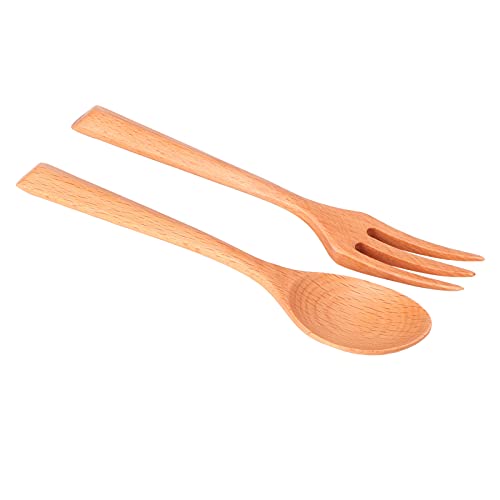 2Pcs Set Heat Resistant Wood Fork and Spoon Kitchen Utensil for Home, Restaurant, Office (Set of beech wood spoons and forks)