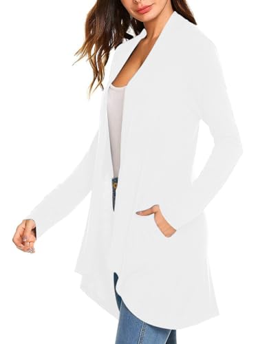 Image of Women's Drape Front Open Cardigan Casual Lightweight Long Sleeve Cardigans Flowy Tops with Pockets