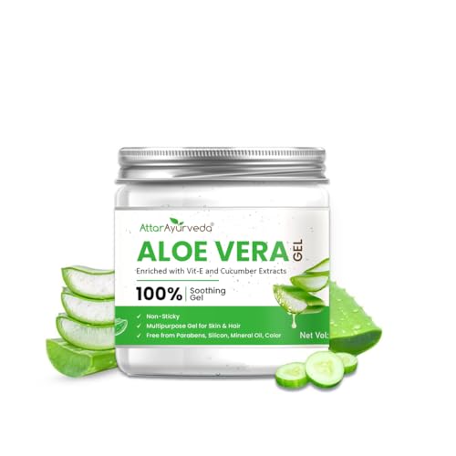 Attar Ayurveda Natural Aloe vera gel for Face, Skin & Hair (200 ml) | With Vit-E and Cucumber extracts | Non-Sticky, Free from Parabens, Silicon, Mineral oil