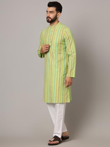 Image of LATEST CHIKAN Men's Cotton Regular Premium Long Kurta Full Sleeves - Casual Ethnic Wear