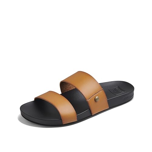 REEF Cushion Vista Womens Fashion Slide Sandal, Vegan Leather Strap, Ultra Soft Cushion Footbed, Cognac Black, 9