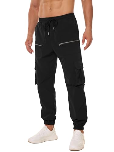 PLEPAN Men's Casual Cargo Pants Elastic Waist Drawstring Joggers Pants Tapered Sweatpants for Men Multi Pockets2
