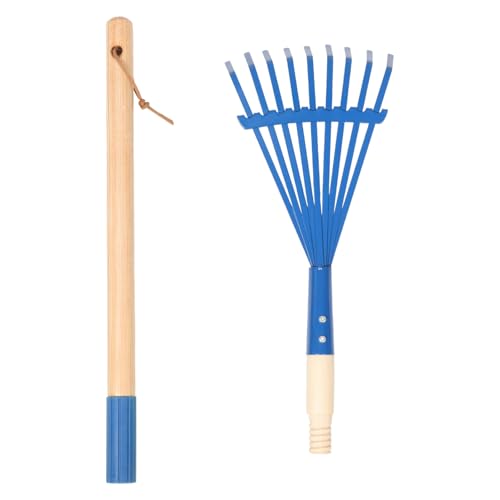 VICASKY Râteau à Gazon pour Garçon Et Filles Petit Râteau De Jardin avec Manche en Bois Amovible Bleu Outil Polyvalent De Jardinage Extérieur Jeux De Plein Air Facile à Ranger