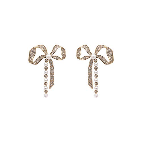Sevenstone Bowknot Tassel Earrings Silver Cuff Pearl Cubic Zirconia Crawler Bow Stud Chain Crystals Earrings Set For Women Girls #TOP6
