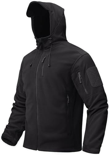Image of TACVASEN Hoodie for Men Tactical Jacket Fleece Lined Zip Up Hooded Jackets Thick Fuzzy Coat Winter Hoodie Black S