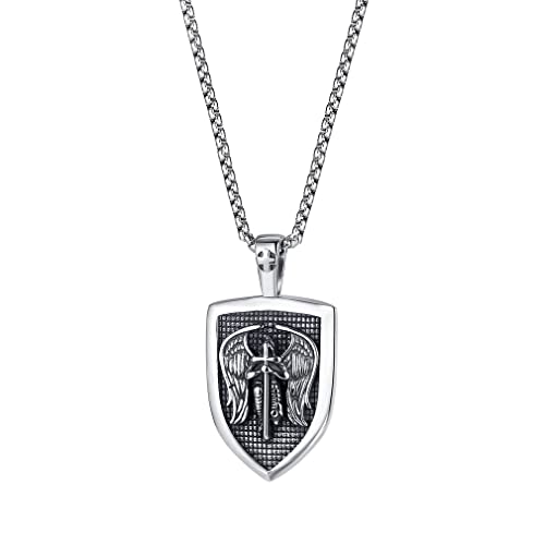Collier amulette de Saint Michel l'archange avec pendentif croix homme 60cm