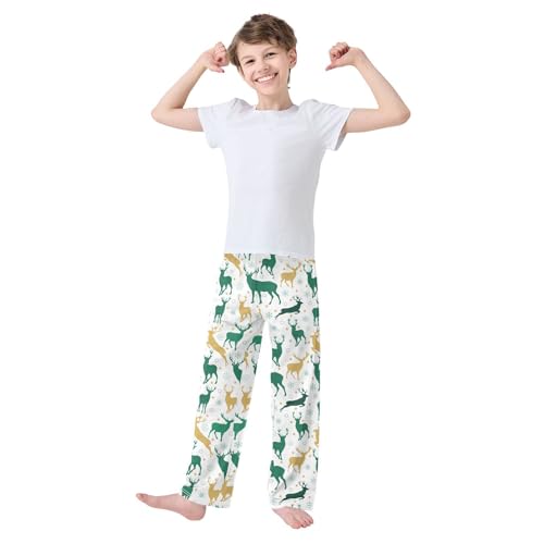 Reindeer Snowflake Star Boys Long Pants Soft Trousers Elastic Waist Kids Lounge Bottoms with Pockets S-XL2