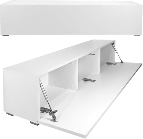 Milionmeblicom Meuble TV De Télé Moderne Blanc Mat pour Salon Design Table de Television Largeur 135 CM Suspendu avec à Fermeture Amortie