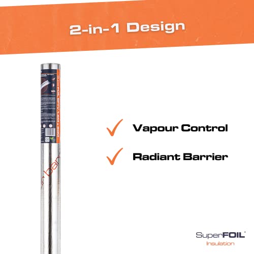 SuperFOIL SFTV Reflective Membrane 1.5m x 50m - Energy Saving Foil Sheet - 2-in-1 Sustainable Reflective Radiant Barrier & Waterproof Vapour Barrier VCL for Home & Auto