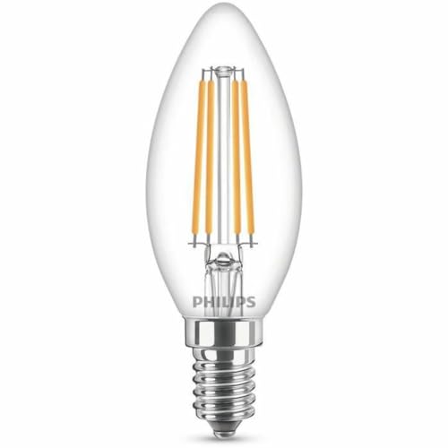 PHILIPS LED Classic E14 Lampe, 60 W, Kerzenform, klar, warmweiß