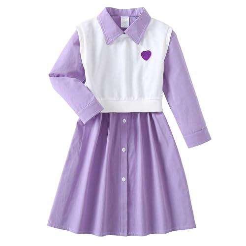 J·E Sterguard Little Girls Clothes Size 10 Kids Girl Cotton Long Sleeve Dresses 2 Piece Outfits for Kids Girls' Fashion Shirt Set 0026ZW4
