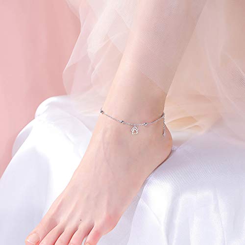 Image of FLYOW S925 Sterling Silver Anklet for Women Summer Boho Beach Charm Adjustable Foot Ankle Bracelet Jewelry Birthday Gift