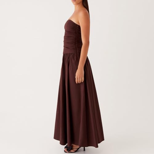 Image of Women Tube Top Maxi Dress Summer Strapless Backless Bodycon Long Bandeau Dress Elegant Off Shoulder A Line Dresses