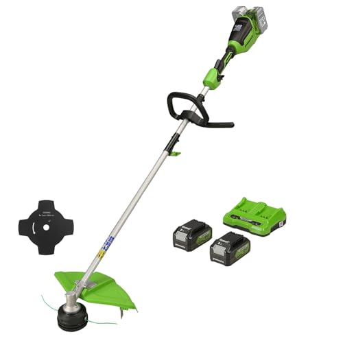 Greenworks GD24X2TXK4X Cordless Strimmer for Small to Medium Gardens, 40cm Cutting Width, Bump Feed, 2mm Dual Nylon Line, Two of 24V 4Ah Batteries & Twin Charger, 3 Year Guarantee