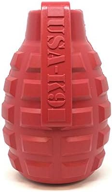 SodaPup USA-K9 Grenade – Durable Dog Treat Dispenser and Chew Toy Made in USA from Non-Toxic, Pet Safe, Food Safe Natural Rubber Material for Mental Stimulation, Problem Chewing, Calming Nerves & More