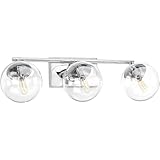 Progress Lighting Mod Collection 3-Light Clear Glass Mid-Century Modern Bath Vanity Light Polished Chrome