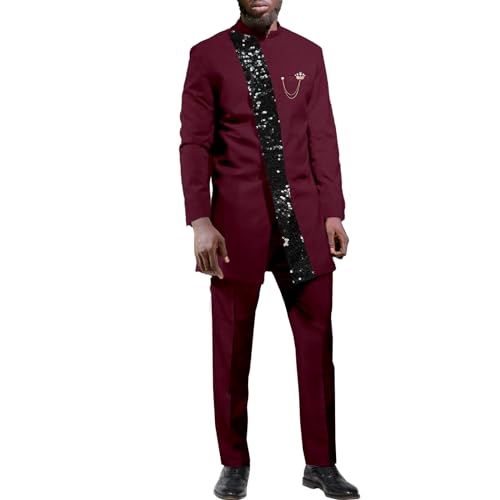 African Suit for Men Fashion Jacket and Pants Patchwork 2 Piece Set Outfit Nigerian Dashiki Wedding Attire