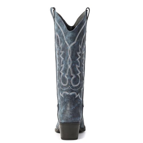 Image of Women's Pointed Toe Mid Calf Cowboy Boots - Cowgirl Boots with Chunky Heel