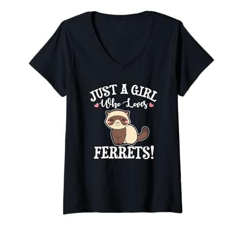 Donna Cute Japanese Kawaii Womens Girl Who Loves Ferrets Lover Maglietta con Collo a V