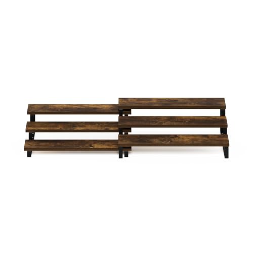Image of Furinno RAVEL Kitchen Countertop Organizer Set of 2, 3-Tier Counter Shelves, Kitchen Storage, Expandable, Spice Rack, for Pantry, Coffee Bar, Amber Pine