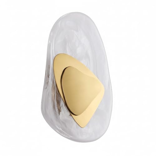 OUUED Modern Luxury Irregular Art Glass Wall Sconce, Elegant Organic Shaped Milky White Textured Translucent Shade, Light Fixture for Living Room, Bedroom, Hallway, Entryway, Hotel Decor(Gold)