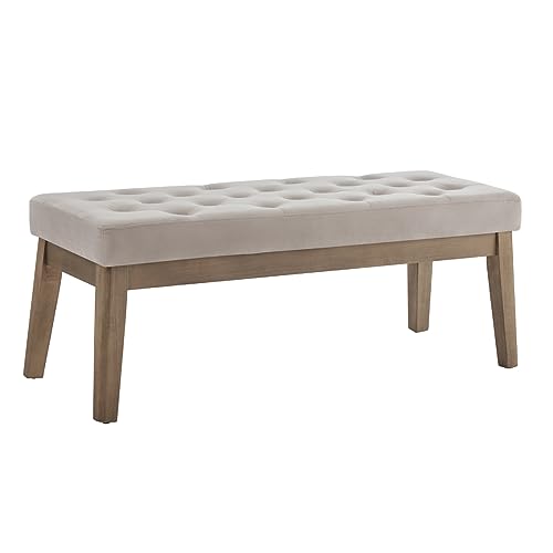 24KF Velvet Upholstered Buttons Tufted Entryway Bench with Solid Wood Leg,Bed Bench Ottoman with Padded Seat,5034-Taupe by 24KF - Image 2