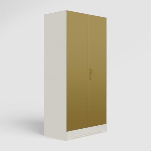 Image of Godrej Interio Almirah Slimline 2-Door Steel Almirah, Cupboard for Clothes (Alpine White and Amber Green Matte), 1-Year Warranty, 1 Locker, 4 Shelves