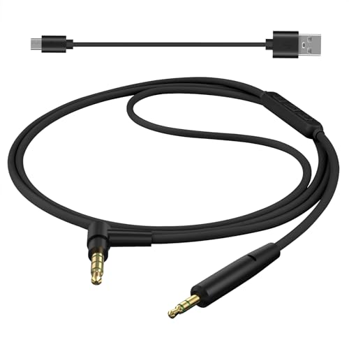 Image of GEEKRIA Audio Cable Replacement for Bose QuietComfort QC35, QC25, SoundTrue Headphones Replacement Cable with Inline Mic /Audio Cord with Volume Control and Microphone (Black)