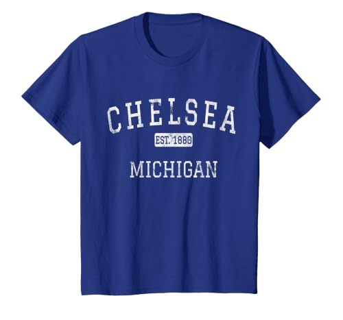 Chelsea Michigan MI Vintage T-Shirt, Youth, Royal Blue, Large