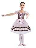 Linjinx Disfraz de ballet profesional para niña, tutú, bailarina, traje de baile, con falda de tutú, disfraz de danza, Rosa., 134-140