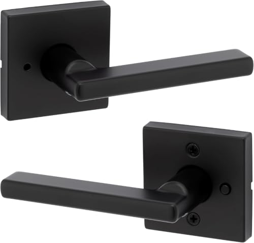 Image of Kwikset Halifax Interior Privacy Door Handle with Lock,Door Lever for Bathroom and Bedroom,Matte Black Reversible Keyless Push Button Lock Door Lever,with Microban Protection,Square Rose (Pack of 12)