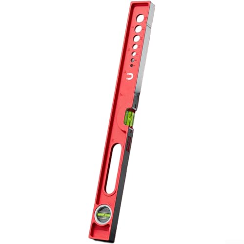 Regla de medición de aluminio fundido con vial transparente y accesorio magnético para tareas de alineación vertical, rojo, 60 cm (600 mm)