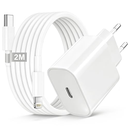 30W USB C Caricatore [Certificazione MFI] per iPhone 14/13/12/11 Pro Max con Cavo Lightning 2M, USB C Caricabatterie Spina Adattatore Ricarica Rapida con Cavo USBC per iPhone X/9/8, iPad Pro/Air/Mini