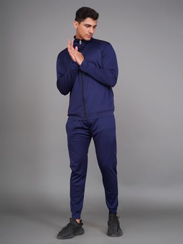 Image of Kraasa Mens Solid Cotton Lycra Blend Comfortable Two-Piece Matching Tracksuit