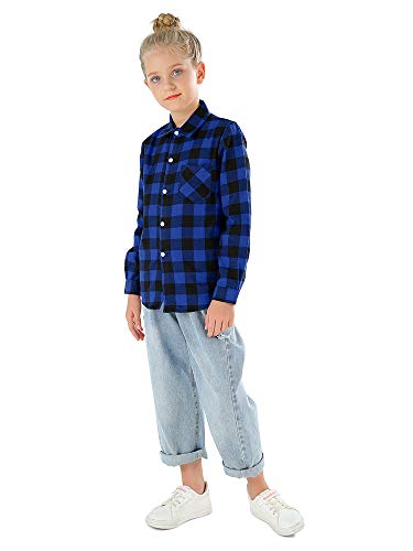 Image of Phorecys Girls' Plaid Flannel Shirt Long Sleeve Button Down Buffalo Checkered Shirt 2T-10 Years