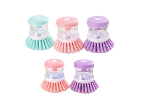 Image of Soap Dispensing Dish Scrub Brush with Liquid Dispenser, Kitchen Sink Cleaning Scrubber, Multi-Purpose, Easy Press, for Utensils and Household Cleaning (Pack - 5)