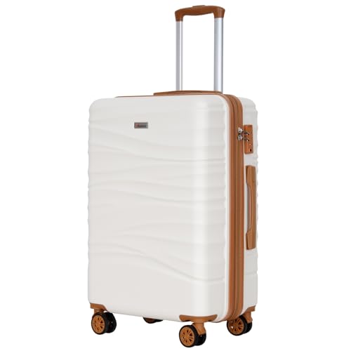 Romswi 26' Medium Checked Luggage, Expandable Checked-Medium Hardshell Suitcase with Double Spinner Wheels for 20% More Space, Hardside Luggage, Scratch-Resistant & YKK Zipper White