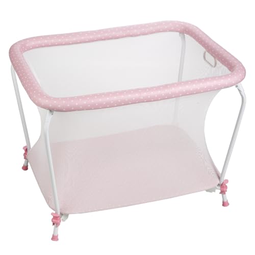 PLASTIMYR Parque Juegos Bebe Plegable – Parque Para Bebes con Malla Transparente y Base Acolchada 105x80x80cm – Corral de Juegos Para Bebe Seguro, Cómodo - Fabricado en España (Topos Rosas)