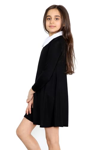 Loxdonz Girl's Long Sleeve Vintage Peter Pan Collar T-Shirt Dress Casual Flare Skater Dress 4-13 Years2