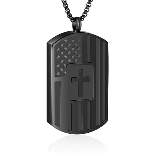 Flag Tag Urn Necklace for Ashes Cross Tag Cremation Jewelry for Ashes Stainless Steel Ashes Necklace for Women Men