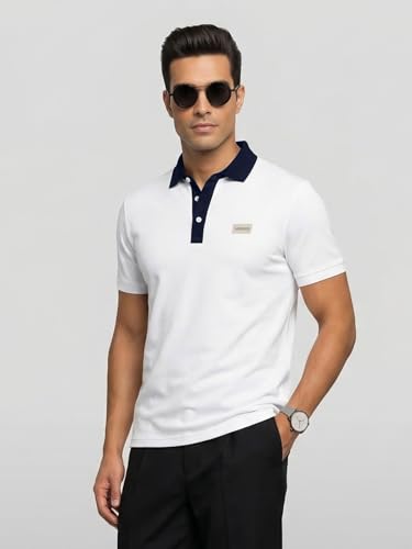 Image of Veirdo Men's Polo T-Shirt Regular Fit, Half Sleeve Contrast Collar Tee, Solid Color Summer Wear, Comfortable Travel, Casual & Office Styling (Sizes S-2XL)