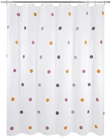 Allure Home Creation Dots Polyester Microfiber Fabric Shower Curtain Multicolor Pom Poms on White 70"x72"