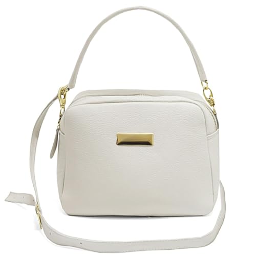 Bolsa Feminina Bau em Couro Alças Transversal Regulável e Alça de Mão cor Branco (Branco, Único)