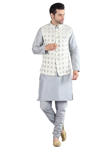Image of Uri and MacKenzie Men's Silk Blend Kurta Pajama with Designer Ethnic Nehru Jacket /Modi Jacket
