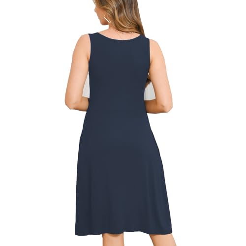 Bearsland Women's Sleeveless Maternity Dress Nursing Breastfeeding Dresses with Pockets,Azure,L