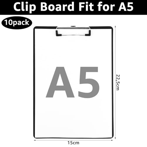 LDHHYH 10 Stück Kunststoff klemmbretter A5, kunststoff Klemmbretts A5 mit Metalklemme und Aufhängeose, klemmbretter Schwarz Zwischenablage für Schule,Zuhause, Büro