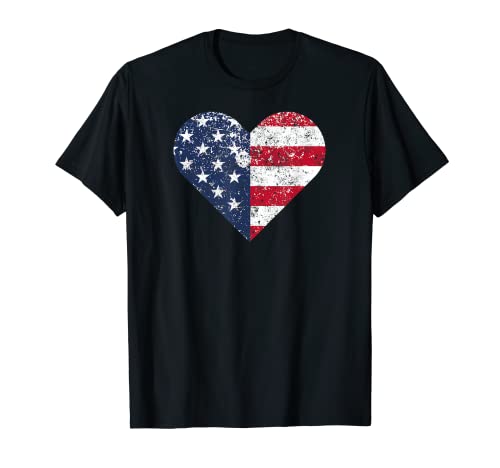 American USA - Camiseta con diseño de corazón con bandera envejecida para el 4 de julio Camiseta
