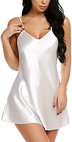 Avidlove White Satin Chemise for Women Slip Under Dress Mini Sleepwear Nightgown