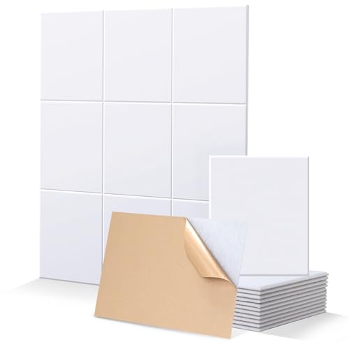 Beswitory 12 Pack Sound Proofing Panels Self-Adhesive Acoustic Absorbing Panels for Wall High Density Insulation Soundproofing Panels for Recording Studio, Game Room, Office, 30x40x1cm, White