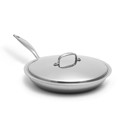 Heritage Steel 12 Inch Fry Pan with Lid | Made In USA | Titanium Series | 316Ti Skillet with Stay Cool Handle | Fully Clad Stainless Steel Pan with 5-Ply Construction | Induction Ready & Non Toxic